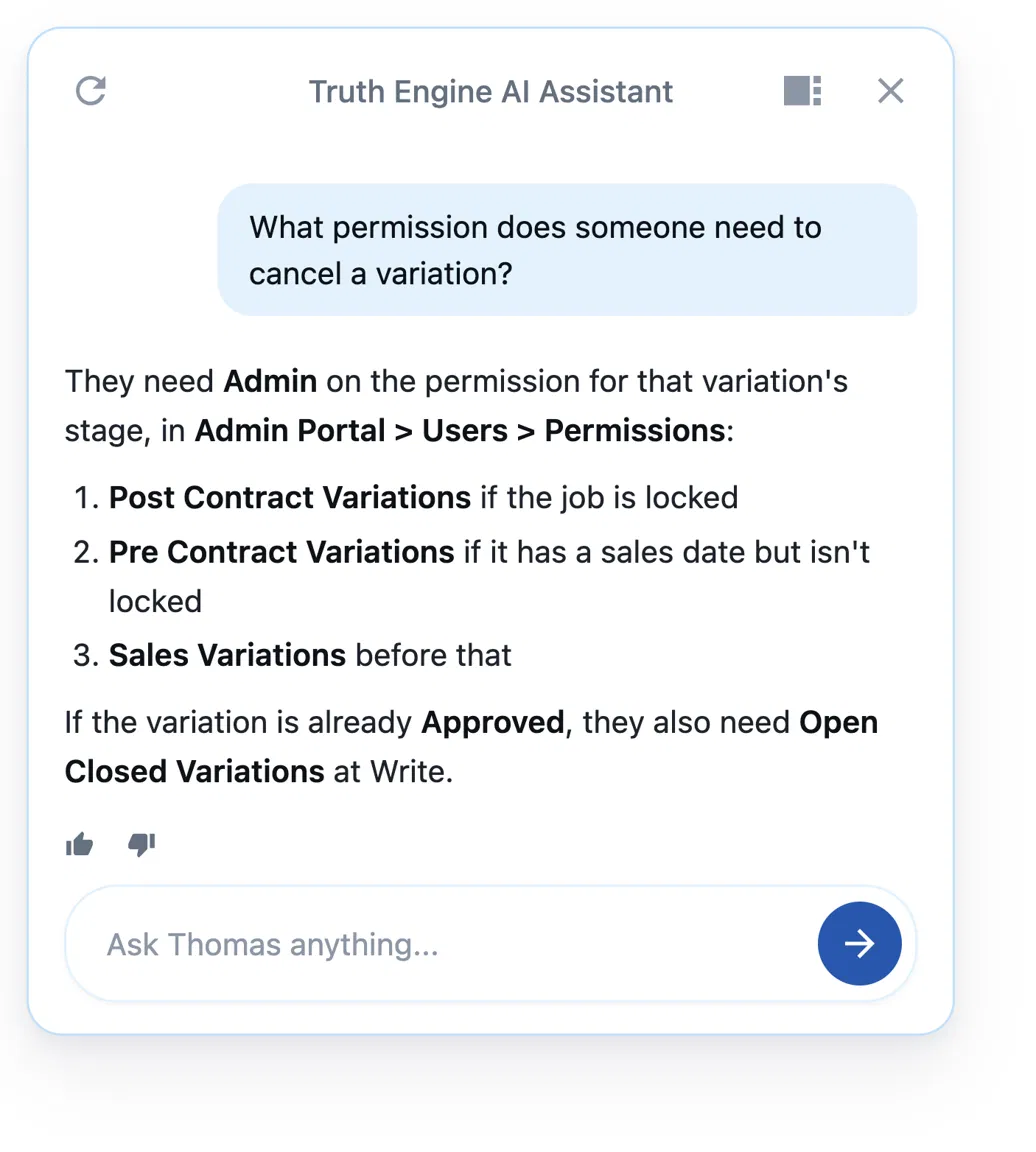 Thomas explaining which permission someone needs to cancel a variation